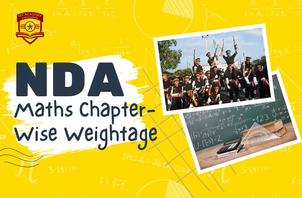 Image of NDA Maths book with chapter-wise weightage