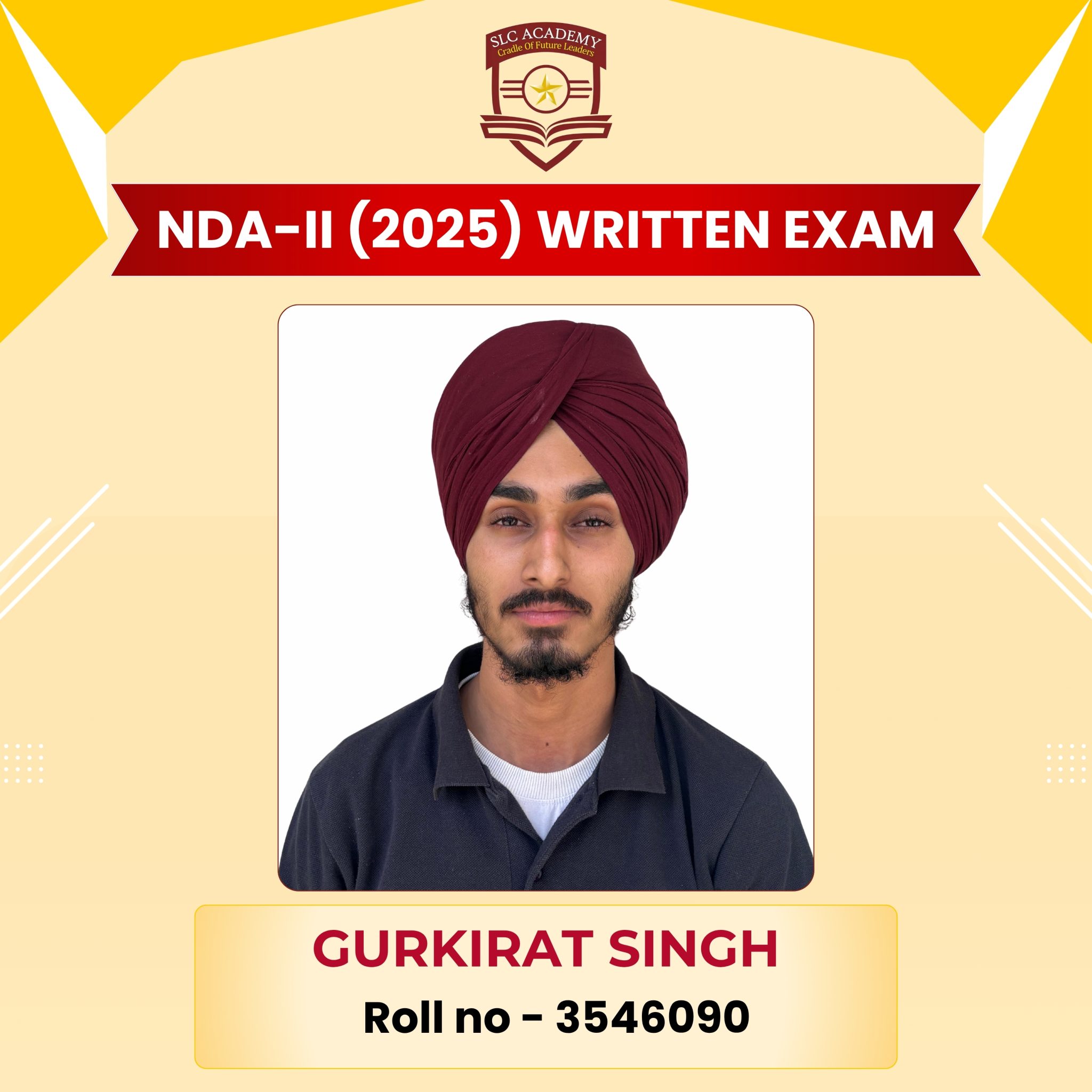 NDA-II 2025 written exam selected student from top NDA and SSB coaching in Punjab - SLC Academy.