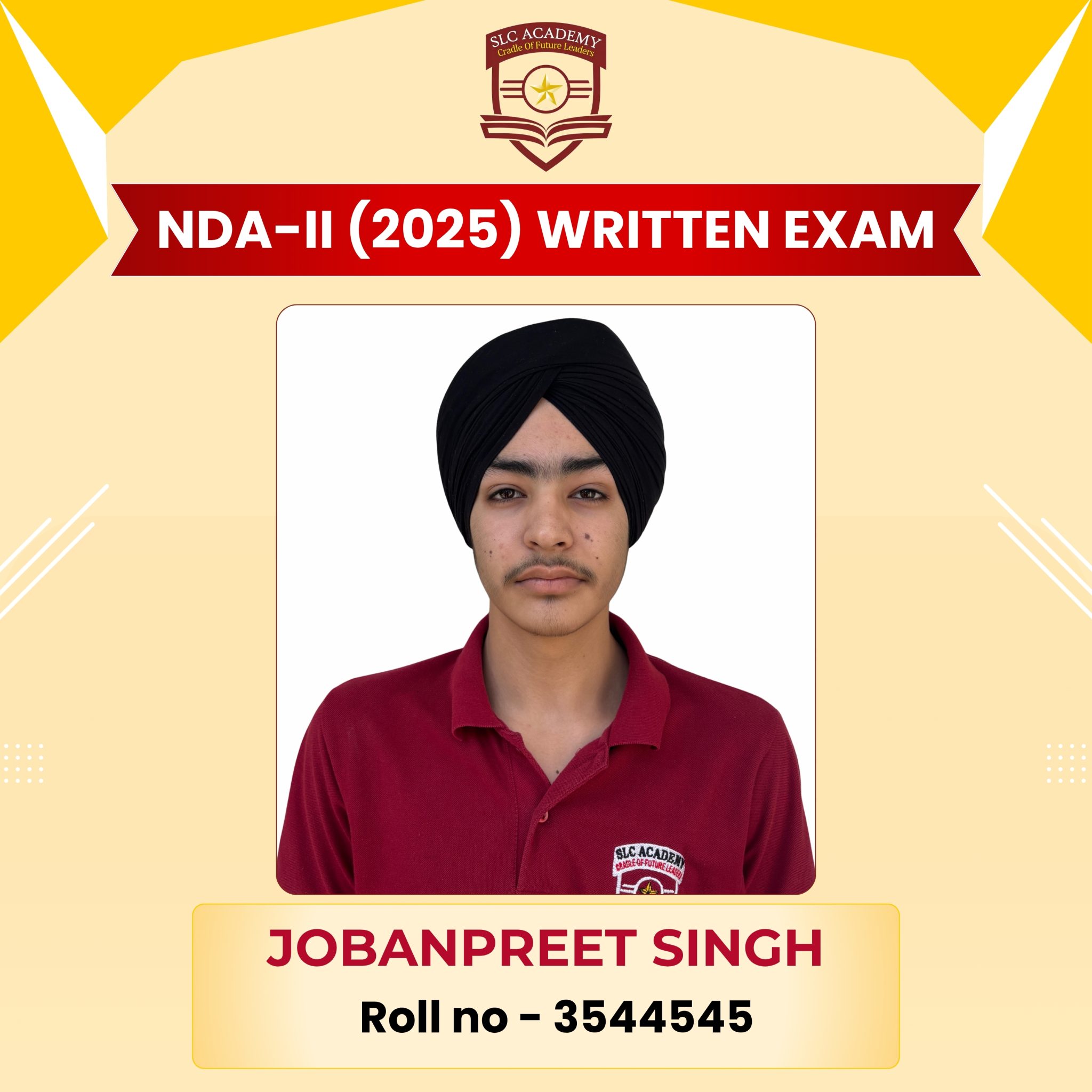 NDA-II 2025 written exam selected student from top NDA and SSB coaching in Punjab - SLC Academy.