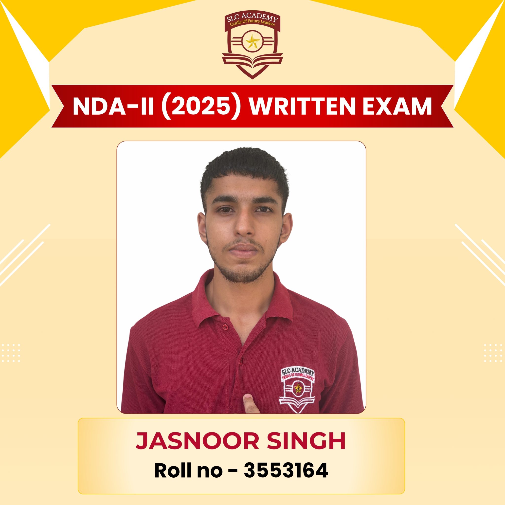 NDA-II 2025 written exam selected student from top NDA and SSB coaching in Punjab - SLC Academy.