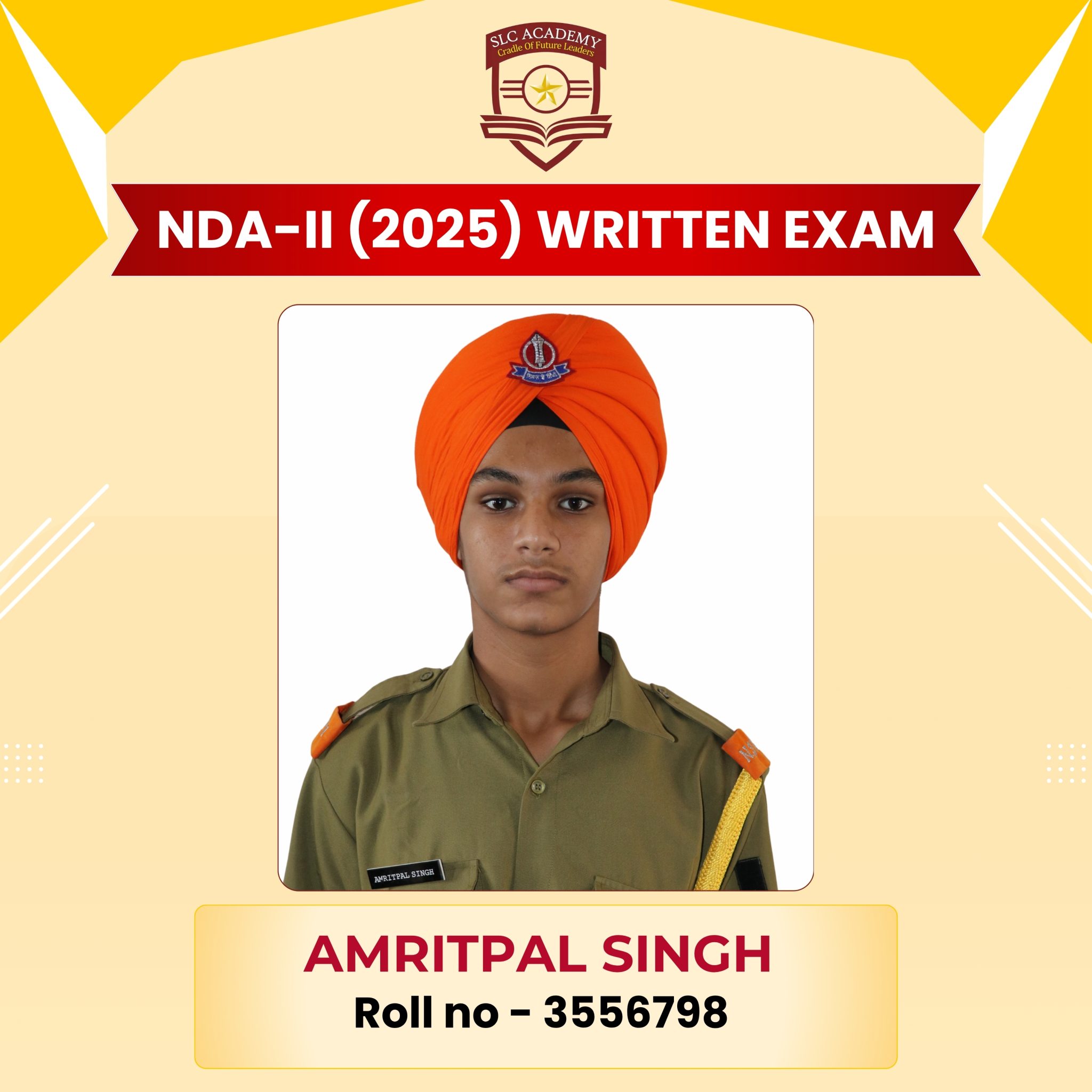 NDA-II 2025 written exam selected student from top NDA and SSB coaching in Punjab - SLC Academy.
