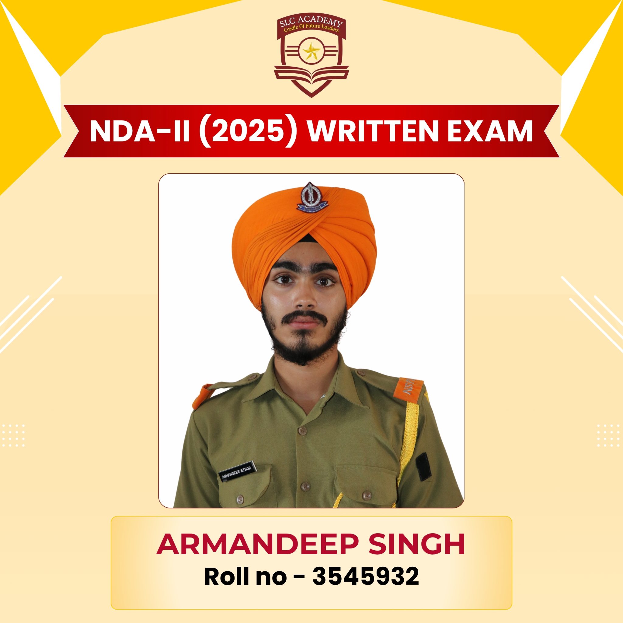 NDA-II 2025 written exam selected student from top NDA and SSB coaching in Punjab - SLC Academy.