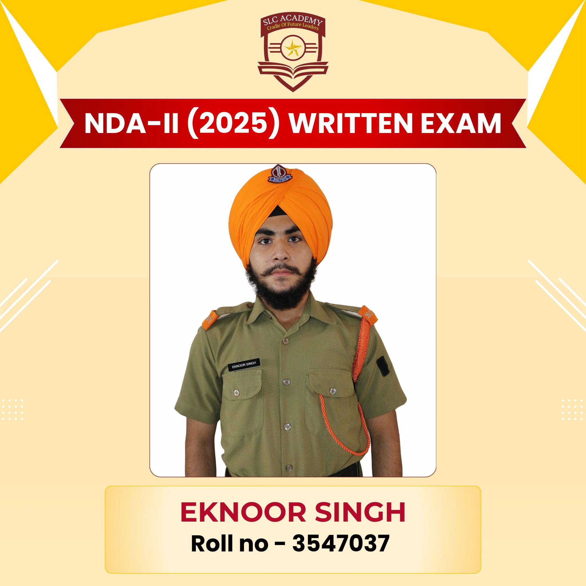 NDA-II 2025 written exam selected student from top NDA and SSB coaching in Punjab - SLC Academy.