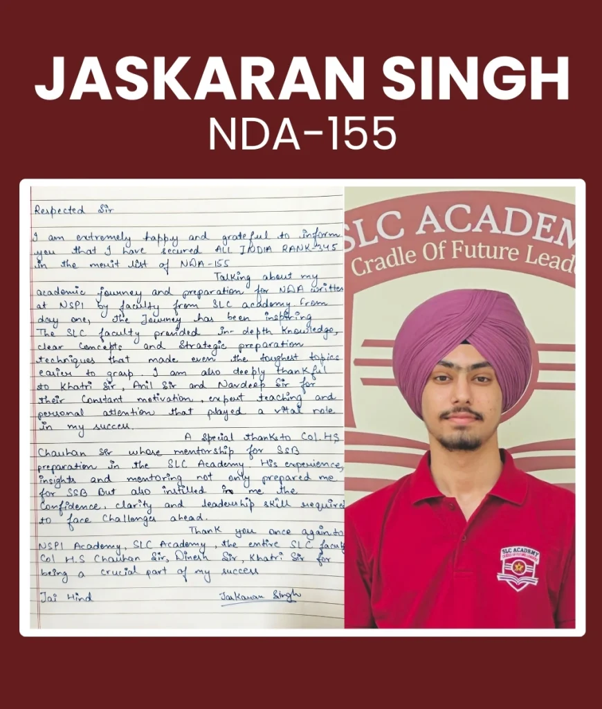 NDA selection testimonial of a student from SLC Academy - top NDA and SSB coaching in Mohali, Punjab.